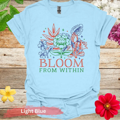 Bloom From Within Floral Graphic T-Shirt - S / Light Blue - Physical Item