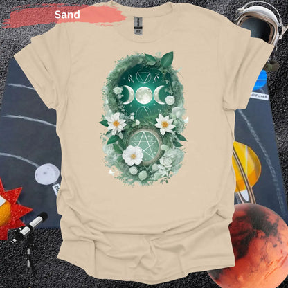 Blooming Moon and Stars Mystical T-Shirt - S / Sand - Physical Item