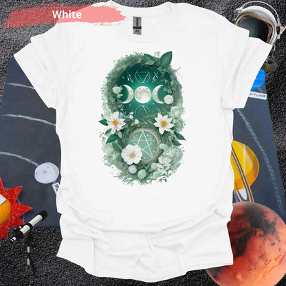 Blooming Moon and Stars Mystical T-Shirt - S / White - Physical Item