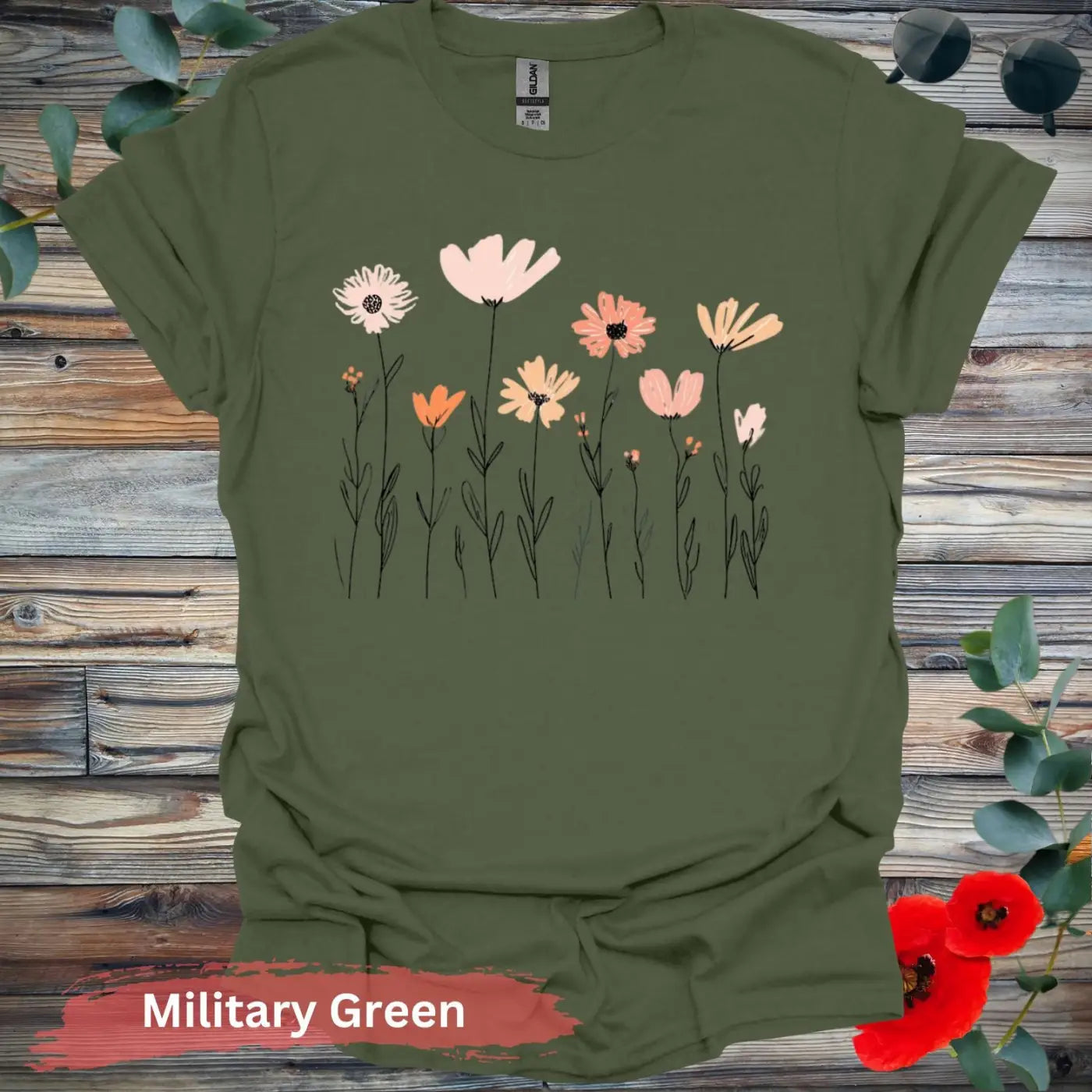 Botanical Bliss T-Shirt - S / Military Green - Physical Item