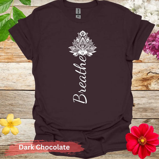 Breathe Mandala Lotus Flower Graphic T-Shirt - S / Dark Chocolate - Physical Item