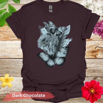 Butterfly Floral Graphic T-Shirt - S / Dark Chocolate - Physical Item