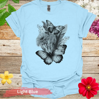 Butterfly Floral Graphic T-Shirt - S / Light Blue - Physical Item