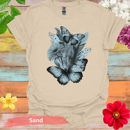 Butterfly Floral Graphic T-Shirt - S / Sand - Physical Item