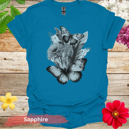 Butterfly Floral Graphic T-Shirt - S / Sapphire - Physical Item