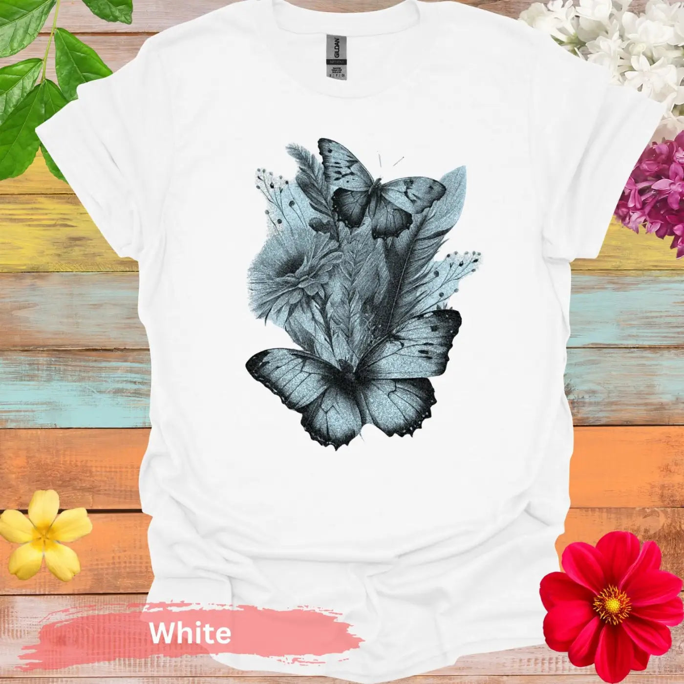 Butterfly Floral Graphic T-Shirt - S / White - Physical Item