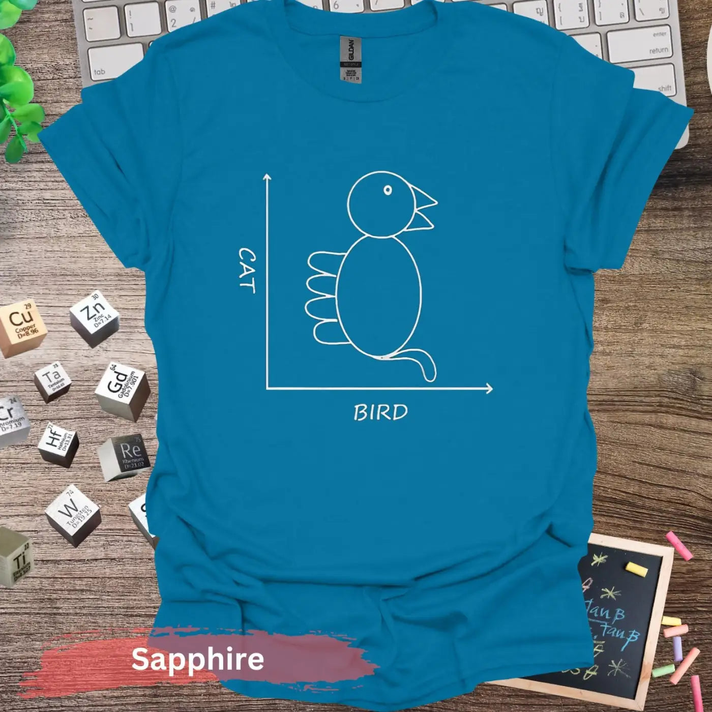 Cat Bird Axis T-shirt - S / Sapphire - Physical Item