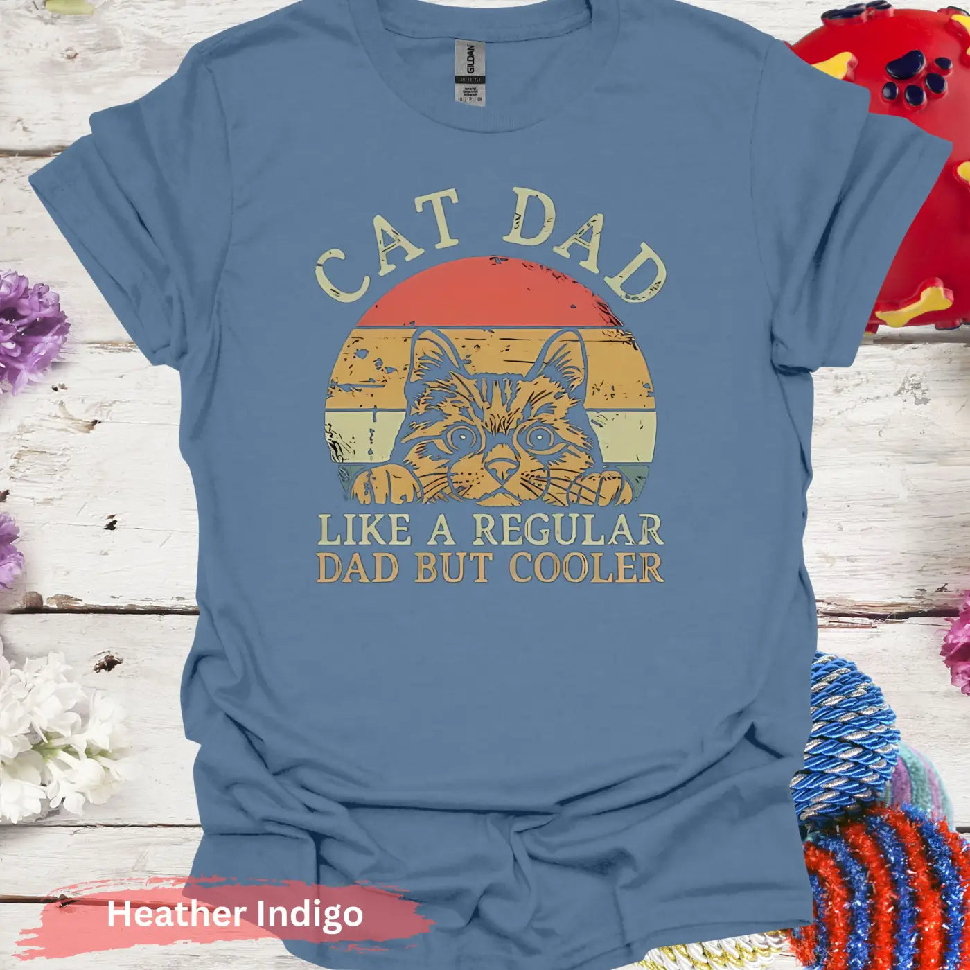 Cat Dad Like A Regular But Cooler T-Shirt - S / Heather Indigo - Physical Item