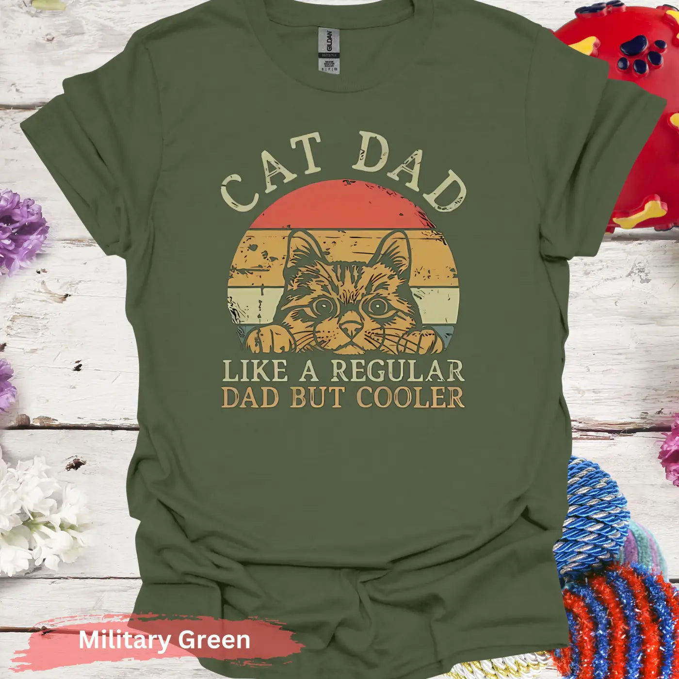 Cat Dad Like A Regular But Cooler T-Shirt - S / Military Green - Physical Item