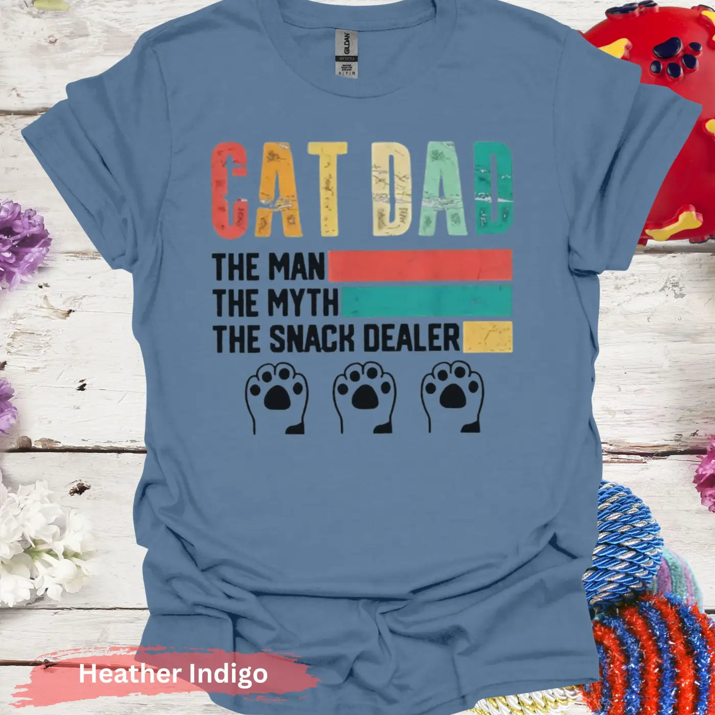 Cat Dad The Snack Dealer Funny T-shirt - S / Heather Indigo - Physical Item