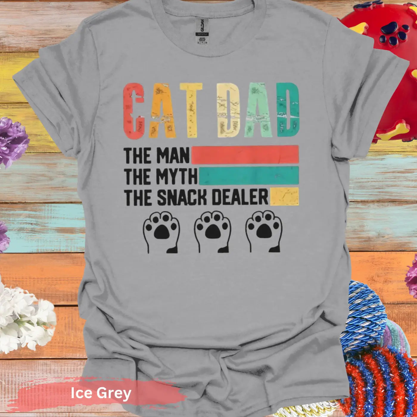 Cat Dad The Snack Dealer Funny T-shirt - S / Ice Grey - Physical Item