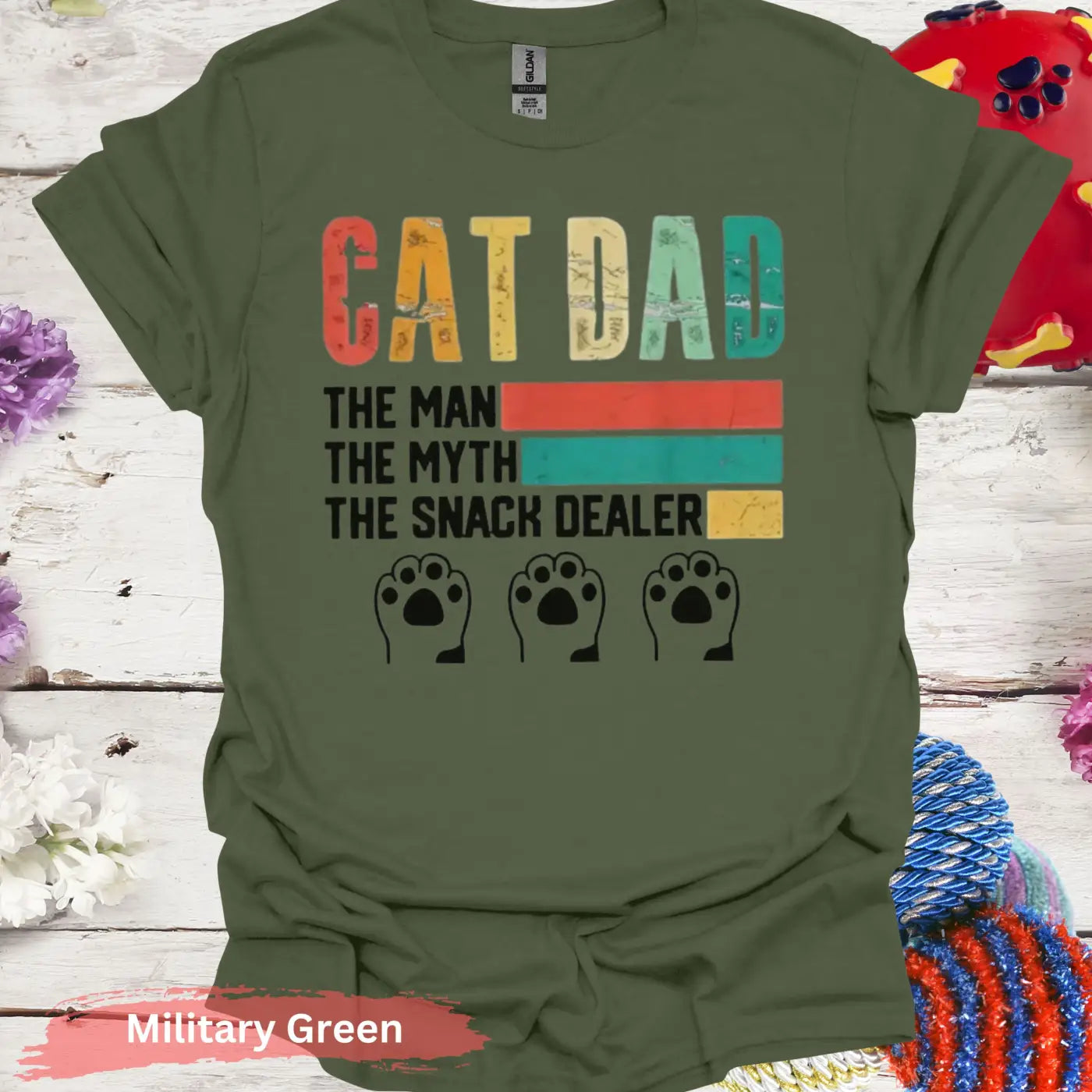 Cat Dad The Snack Dealer Funny T-shirt - S / Military Green - Physical Item