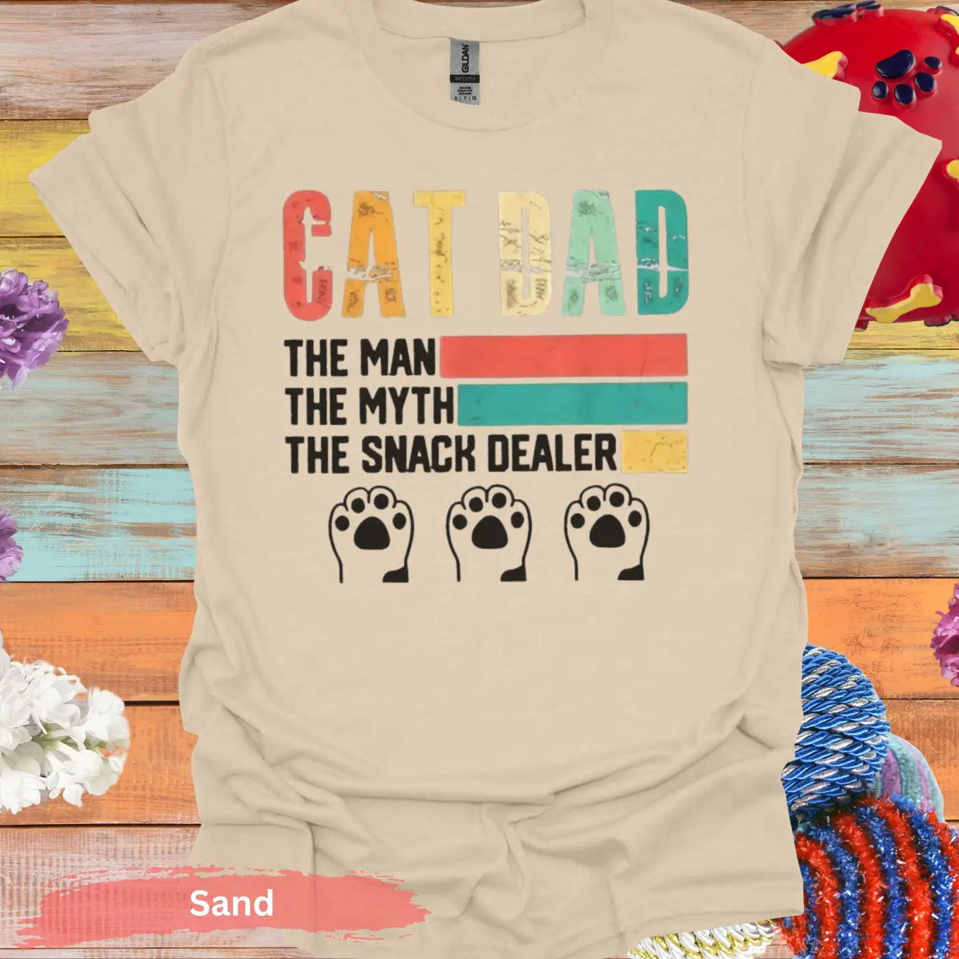 Cat Dad The Snack Dealer Funny T-shirt - S / Sand - Physical Item