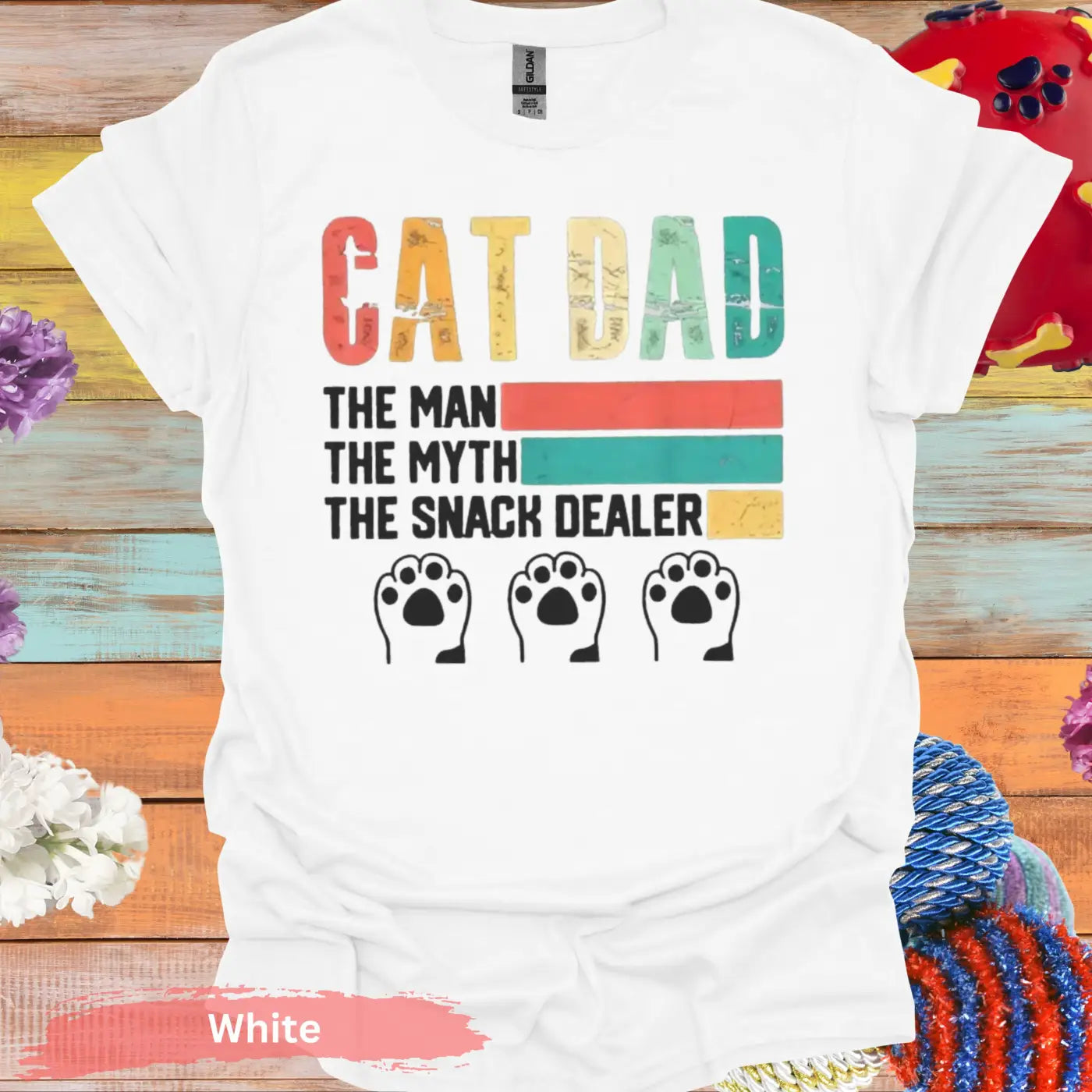 Cat Dad The Snack Dealer Funny T-shirt - S / White - Physical Item