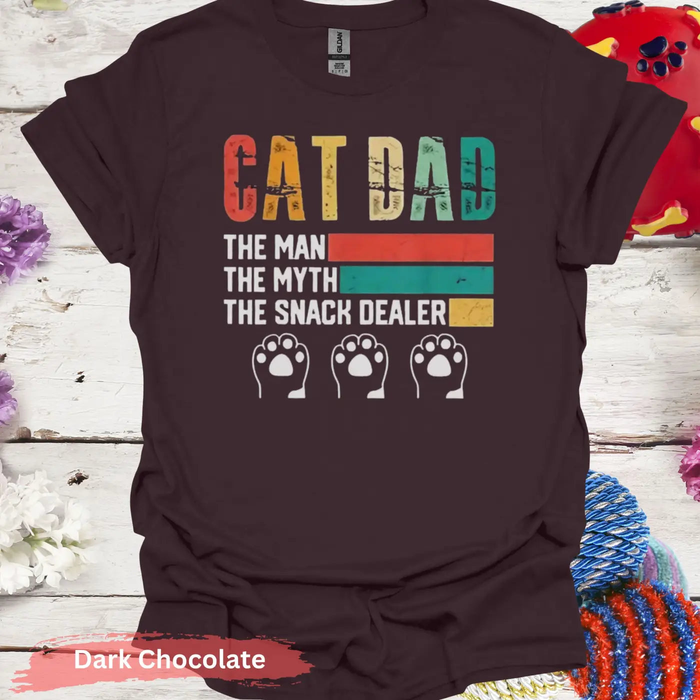 Cat Dad The Snack Dealer T-shirt - S / Dark Chocolate - Physical Item