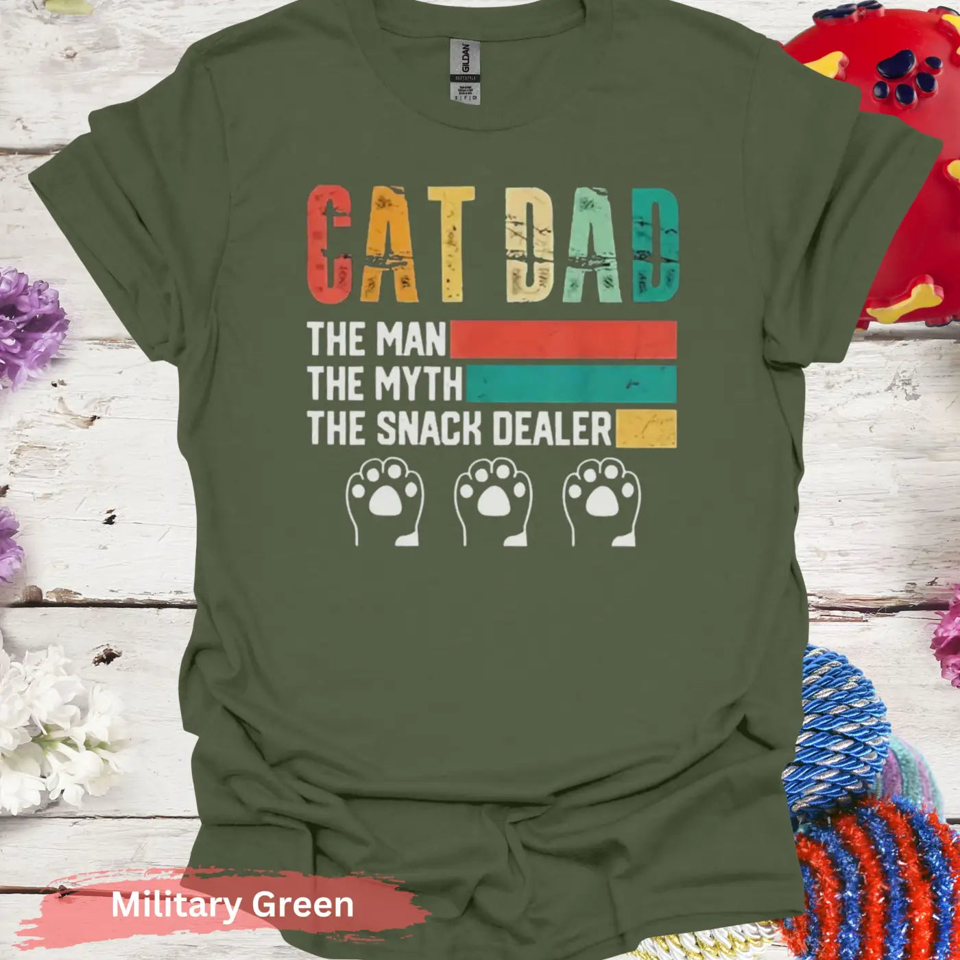 Cat Dad The Snack Dealer T-shirt - S / Military Green - Physical Item