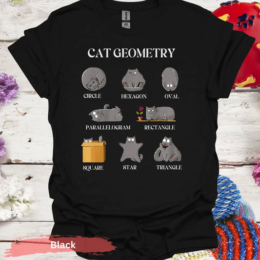 Cat Geometry Shapes T-shirt - S / Black - Physical Item