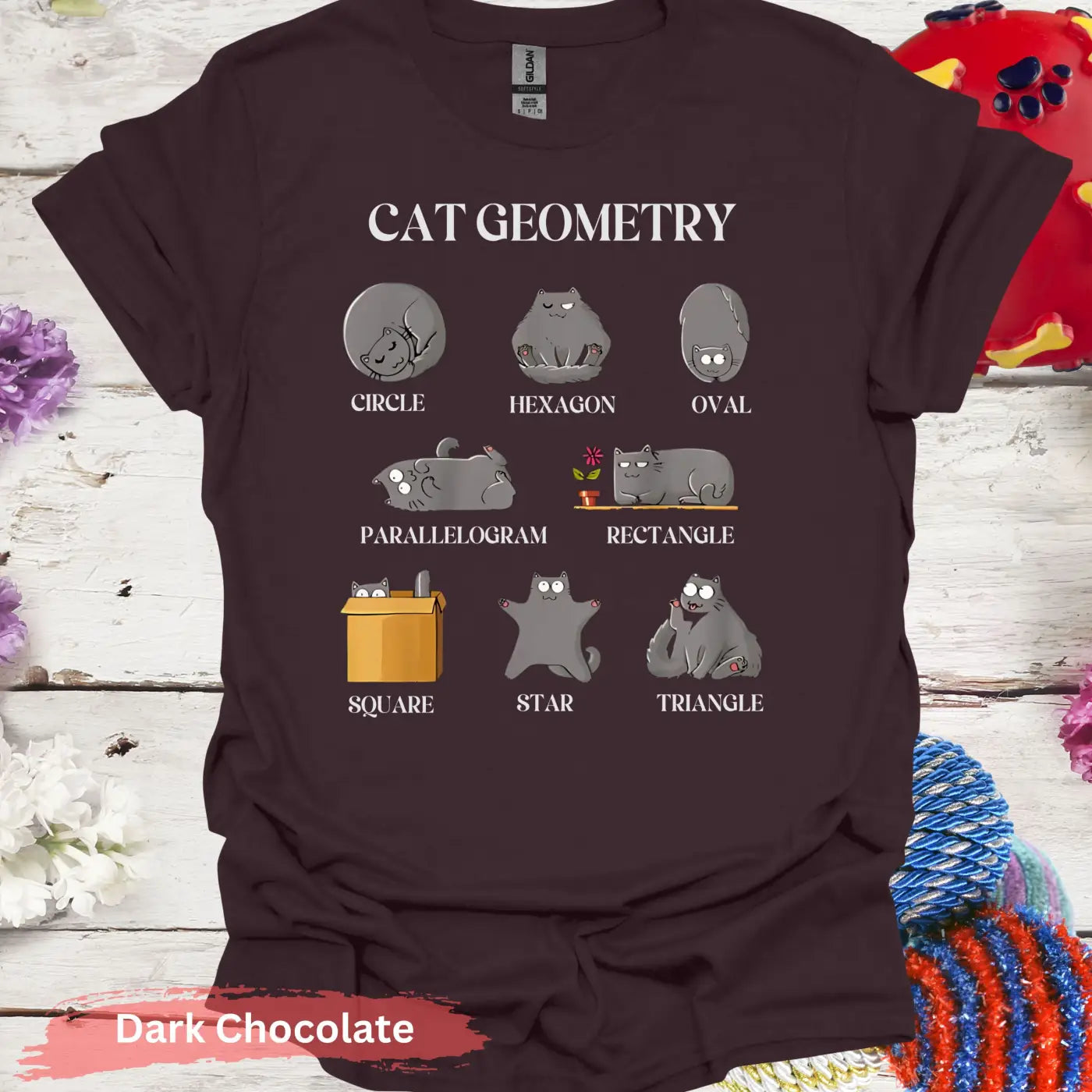 Cat Geometry Shapes T-shirt - S / Dark Chocolate - Physical Item