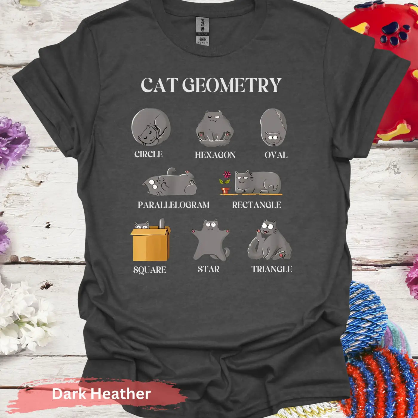 Cat Geometry Shapes T-shirt - S / Dark Heather - Physical Item