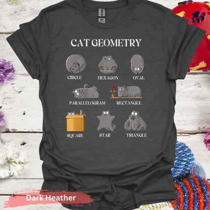 Cat Geometry Shapes T-shirt - S / Dark Heather - Physical Item