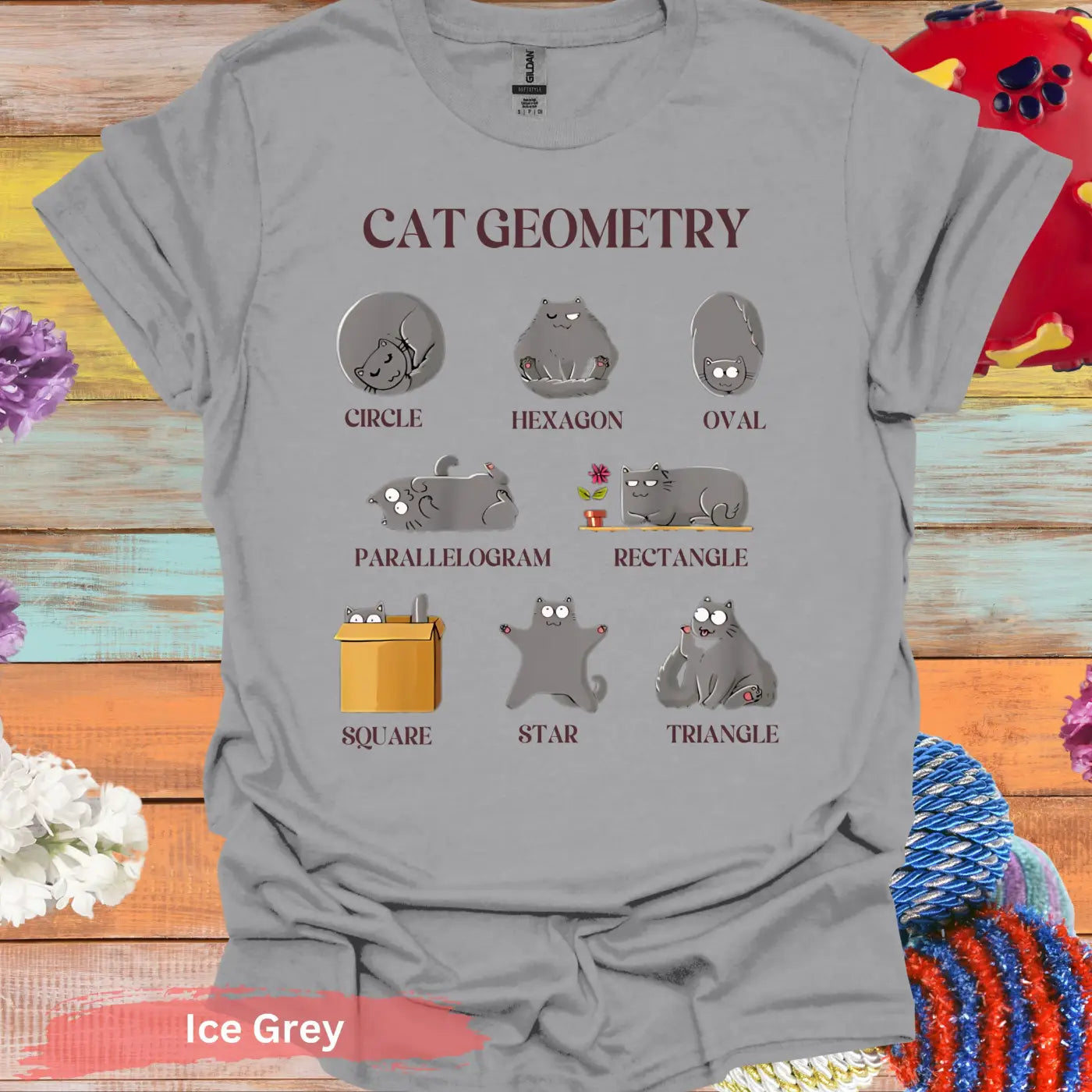 Cat Geometry Shapes T-shirt - S / Ice Grey - Physical Item