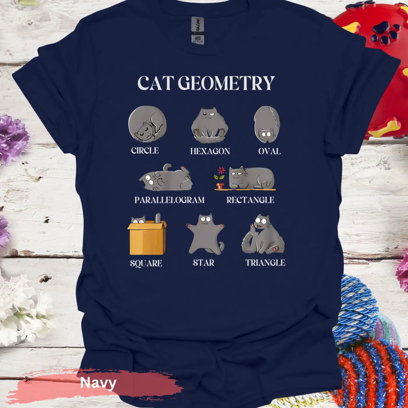 Cat Geometry Shapes T-shirt - S / Navy - Physical Item