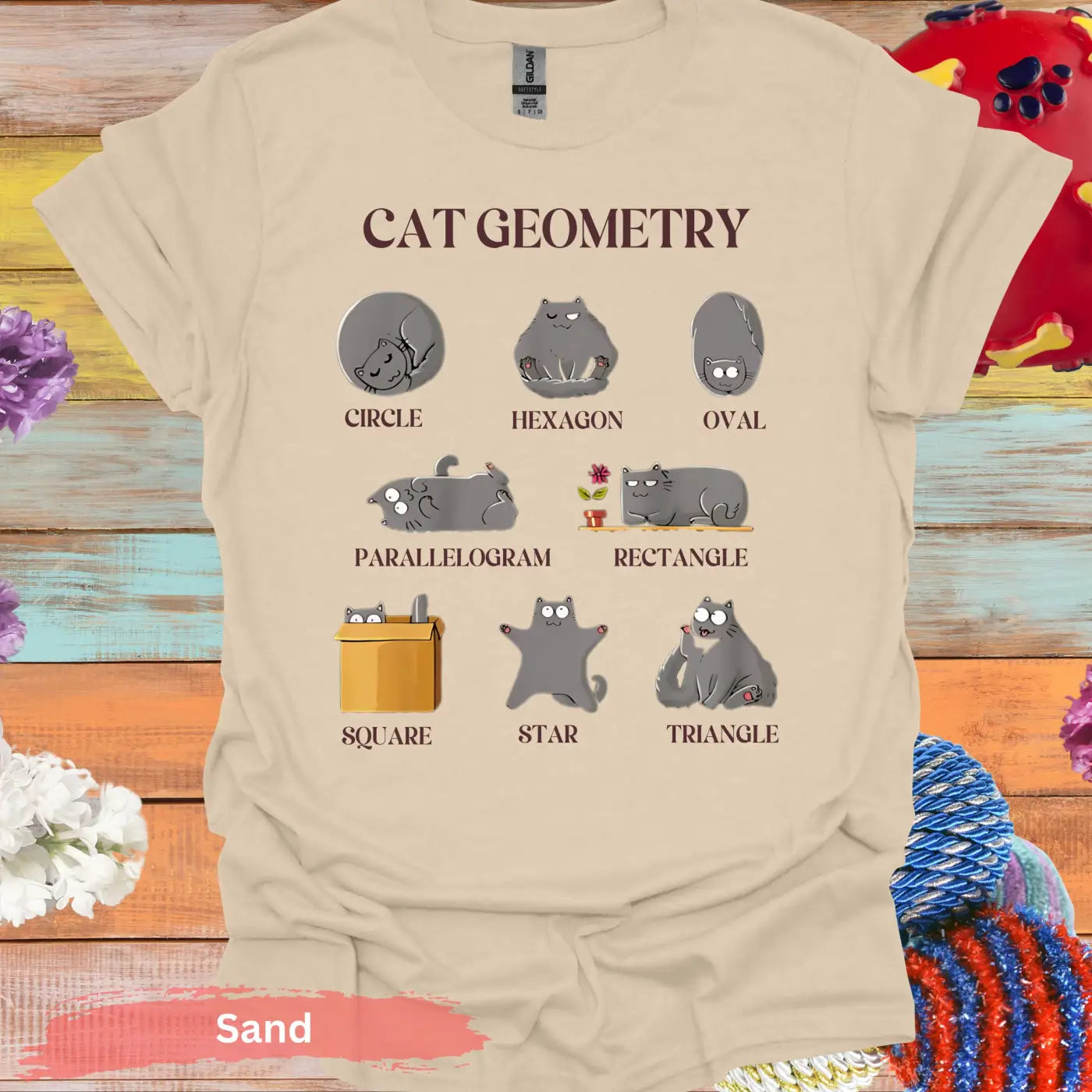 Cat Geometry Shapes T-shirt - S / Sand - Physical Item