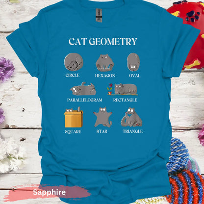 Cat Geometry Shapes T-shirt - S / Sapphire - Physical Item