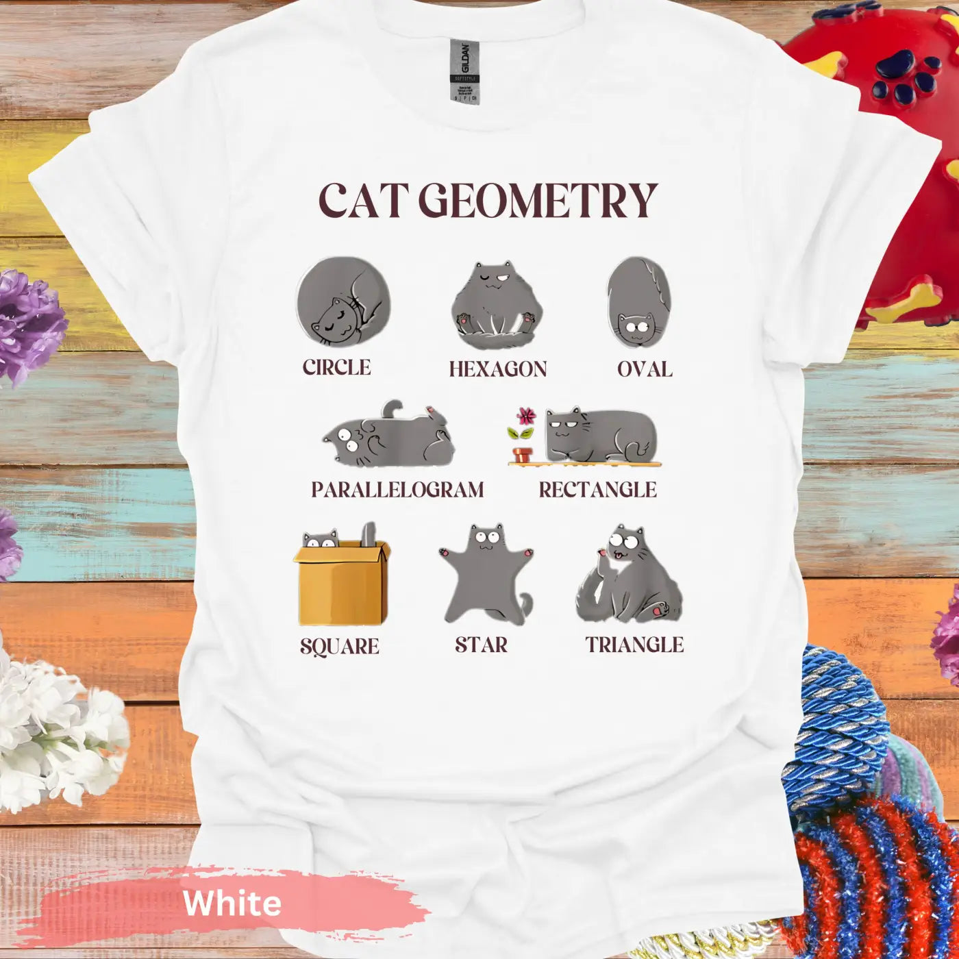 Cat Geometry Shapes T-shirt - S / White - Physical Item