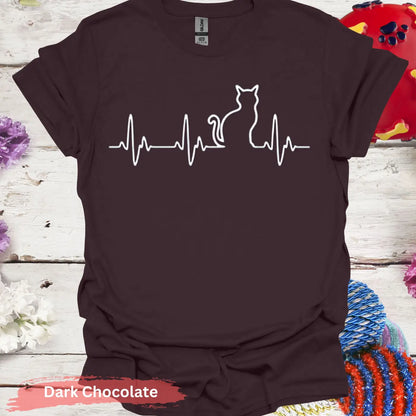 Cat Heartbeat Line Art for Lovers T-shirt - S / Dark Chocolate - Physical Item