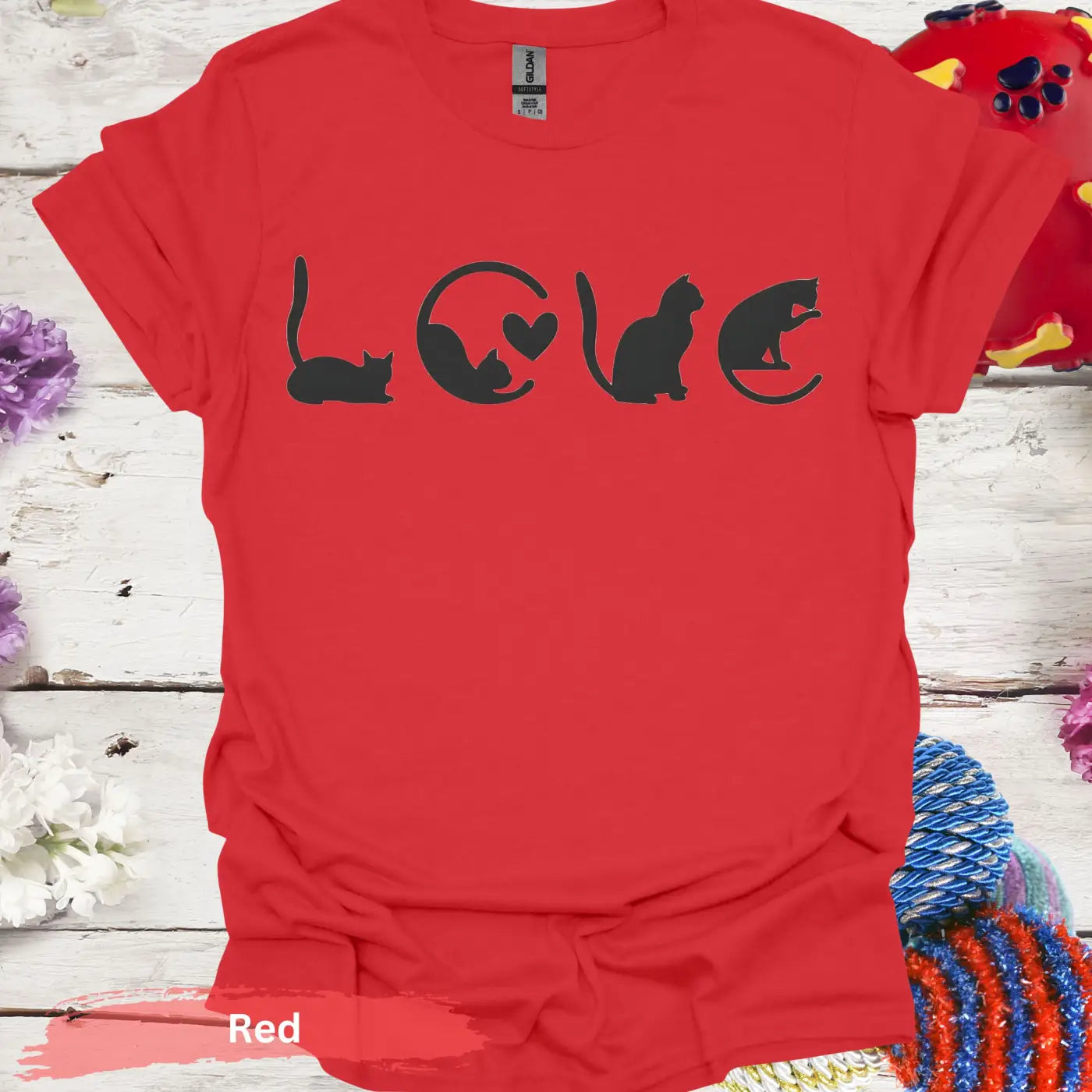 Cat Love T-Shirt - S / Red - Physical Item