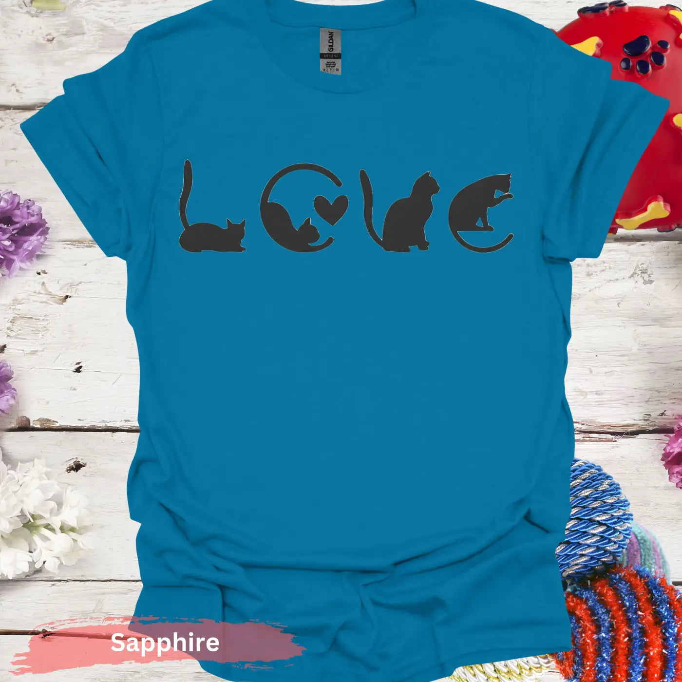 Cat Love T-Shirt - S / Sapphire - Physical Item