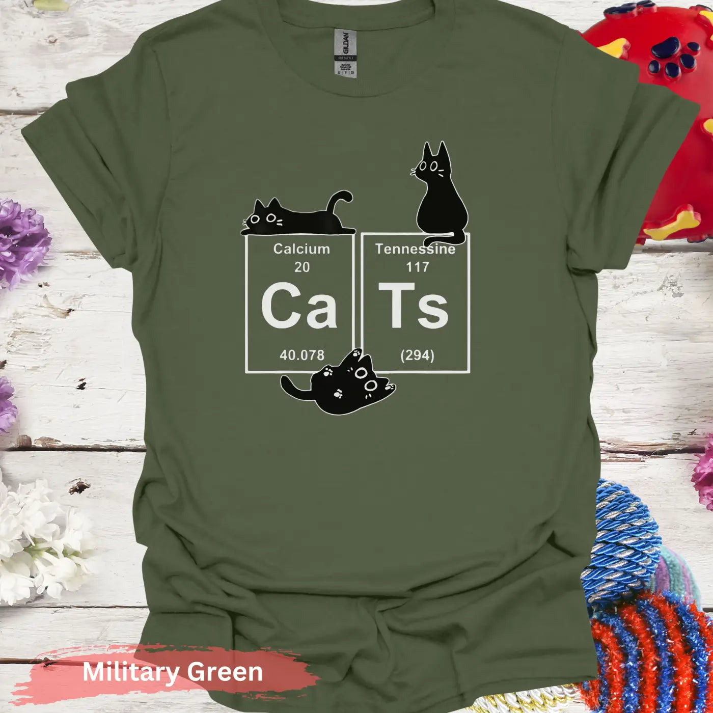 Cat Periodic Table T-shirt - S / Military Green - Physical Item