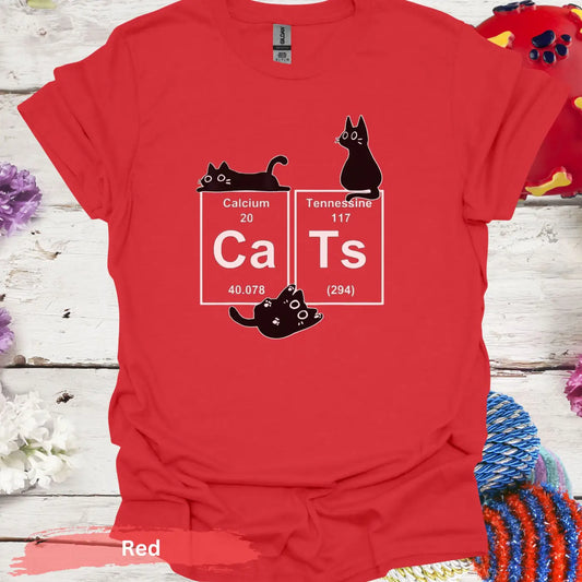 Cat Periodic Table T-shirt - S / Red - Physical Item