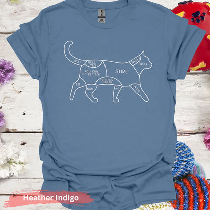 Cat Petting Guide with Mood Zones T-shirt - S / Heather Indigo - Physical Item