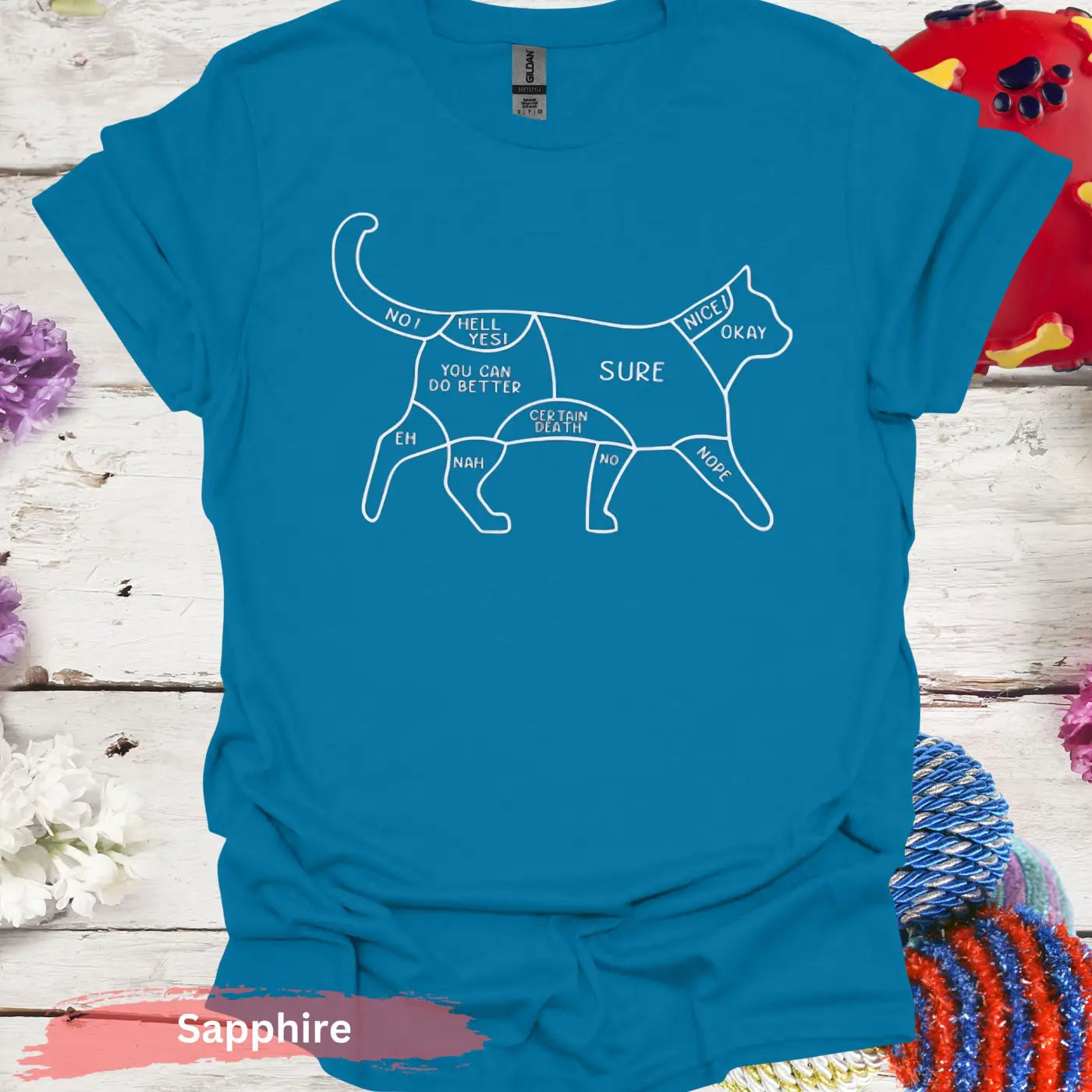 Cat Petting Guide with Mood Zones T-shirt - S / Sapphire - Physical Item