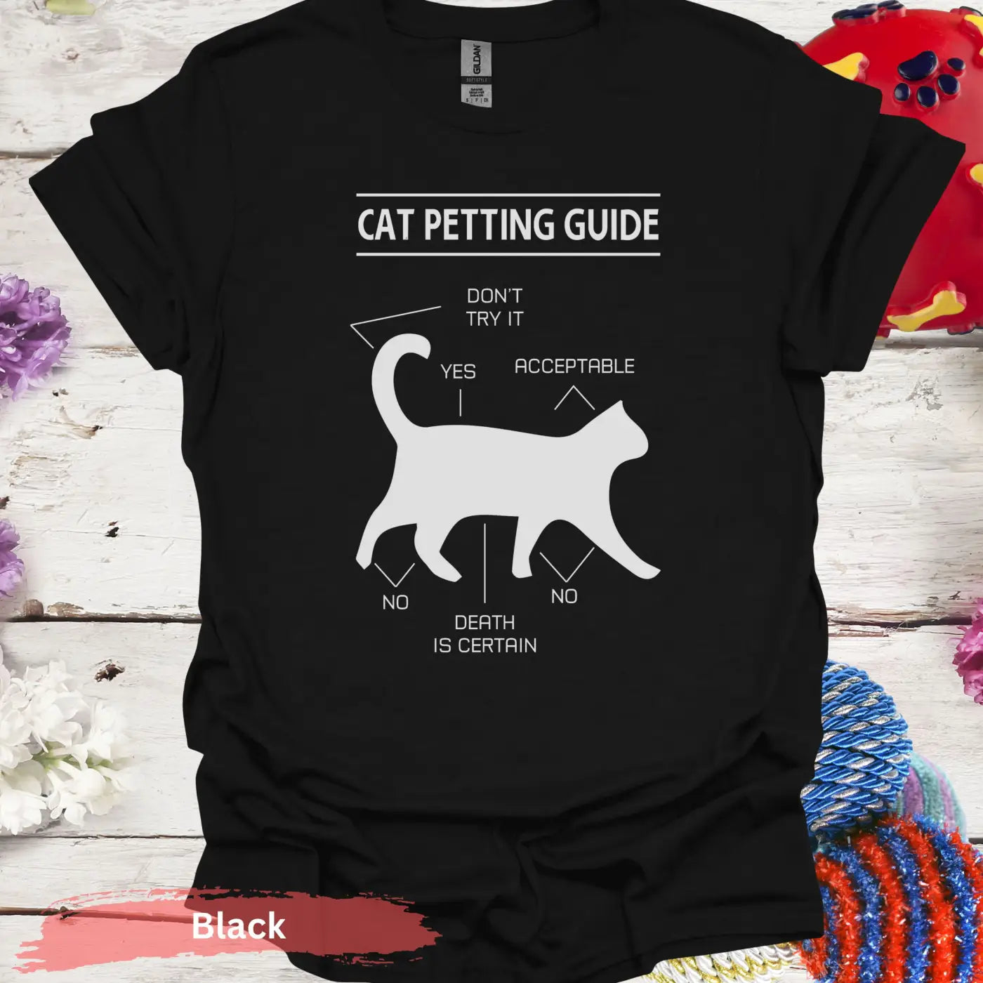 Cat Petting Guide Funny T-Shirt - S / Black - Physical Item