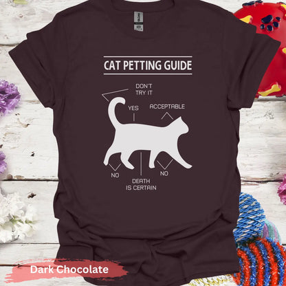 Cat Petting Guide Funny T-Shirt - S / Dark Chocolate - Physical Item