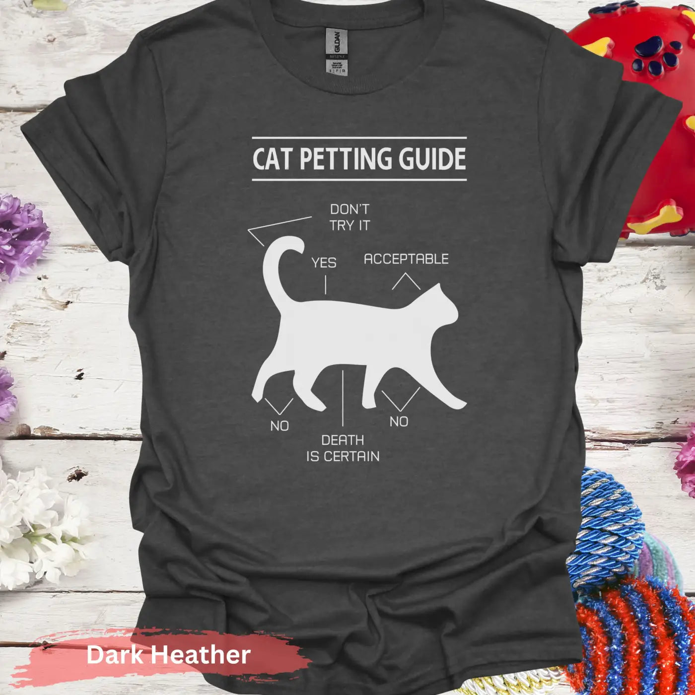 Cat Petting Guide Funny T-Shirt - S / Dark Heather - Physical Item