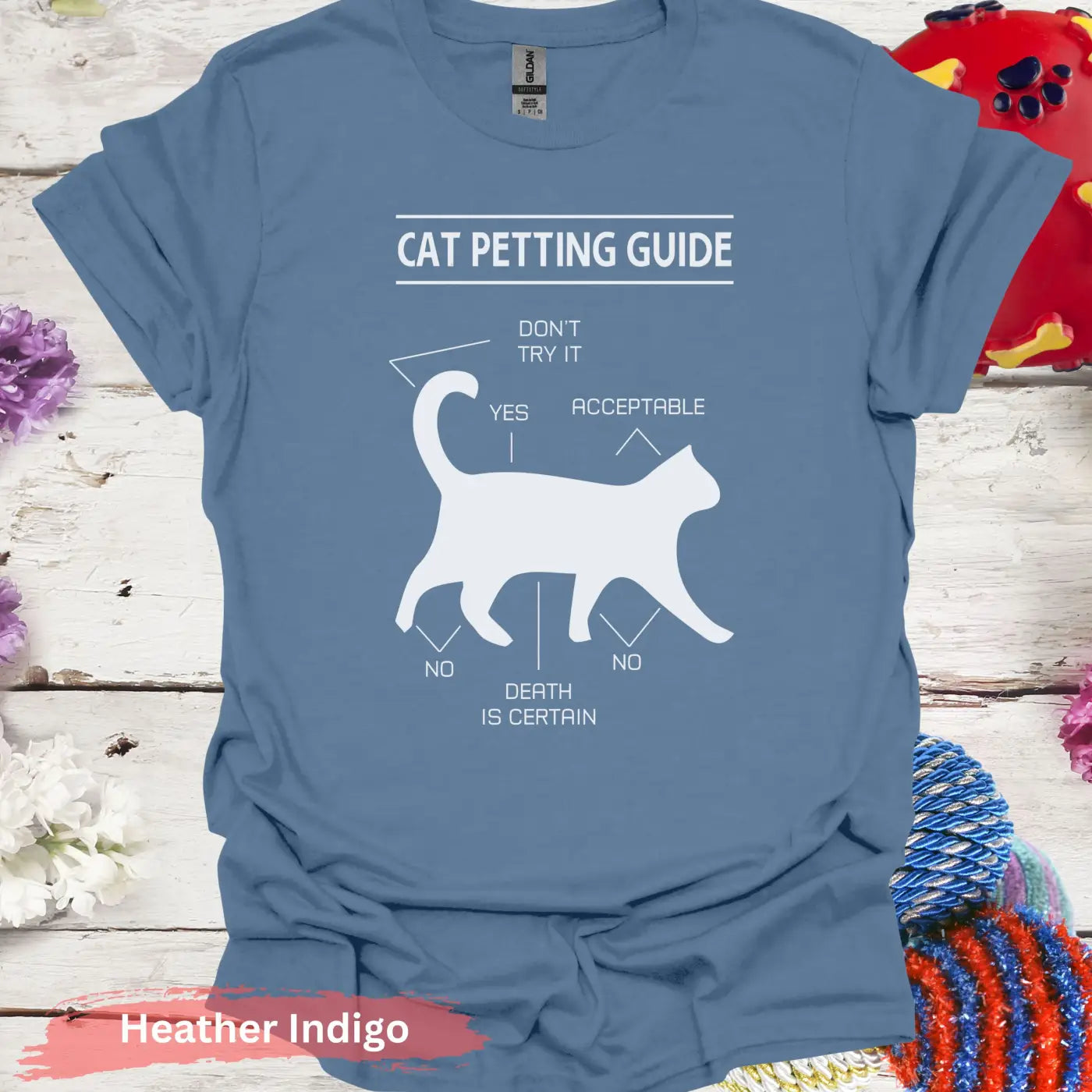 Cat Petting Guide Funny T-Shirt - S / Heather Indigo - Physical Item