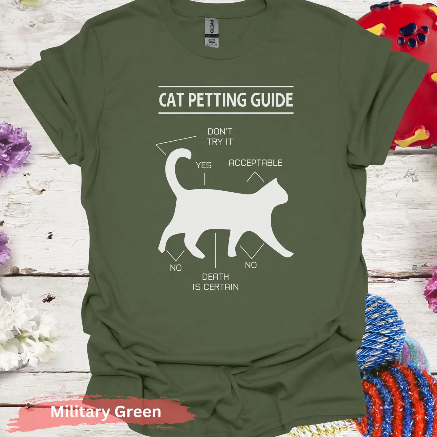 Cat Petting Guide Funny T-Shirt - S / Military Green - Physical Item