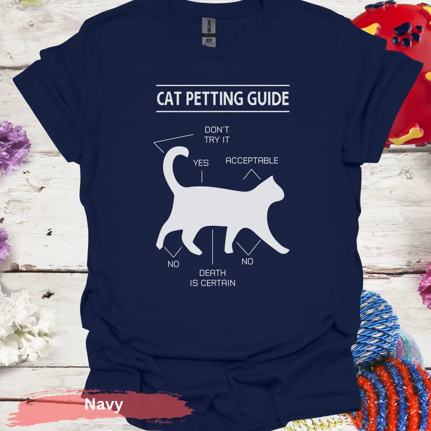 Cat Petting Guide Funny T-Shirt - S / Navy - Physical Item