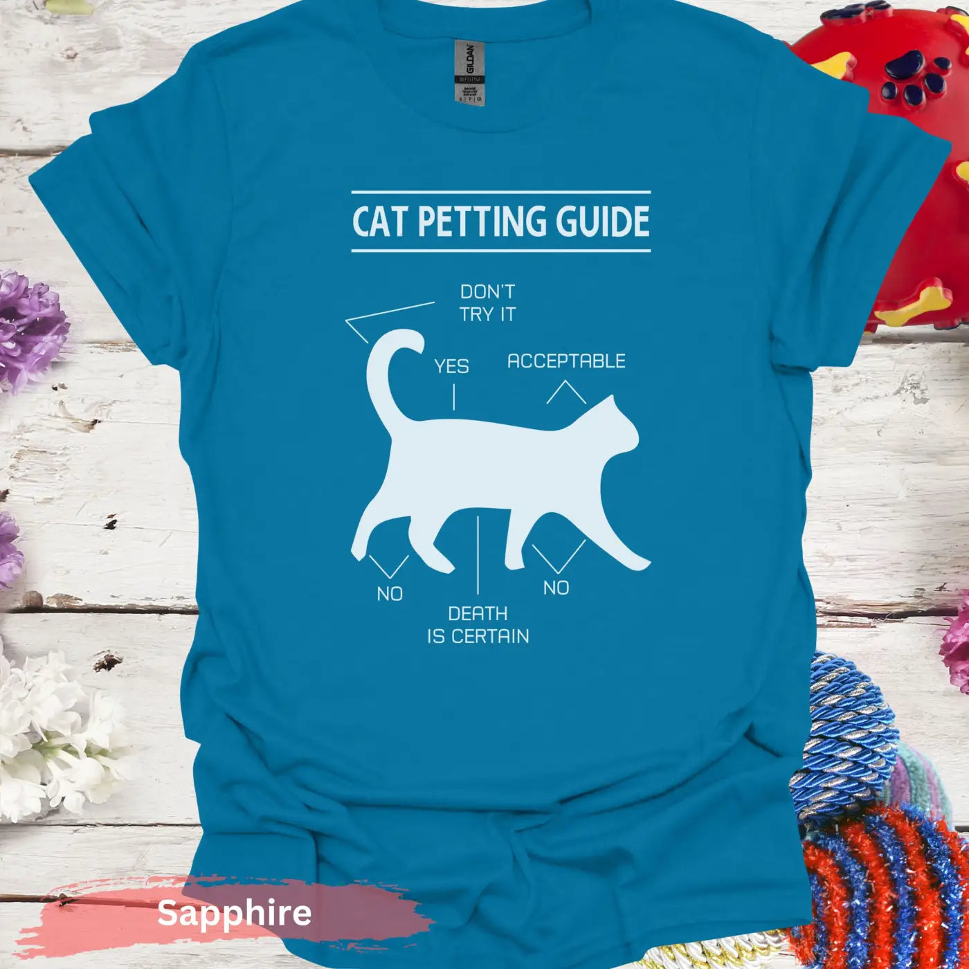 Cat Petting Guide Funny T-Shirt - S / Sapphire - Physical Item