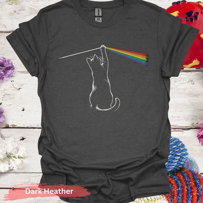 Cat Playing with Light Prism T-shirt - S / Dark Heather - Physical Item