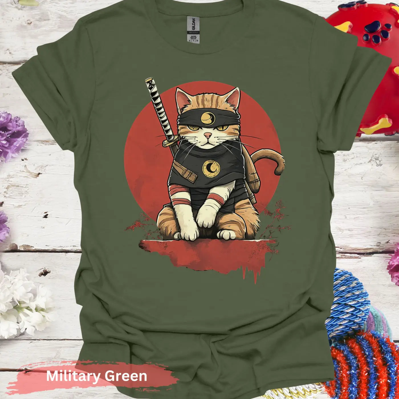 Cat Shinobi T-shirt - S / Military Green - Physical Item