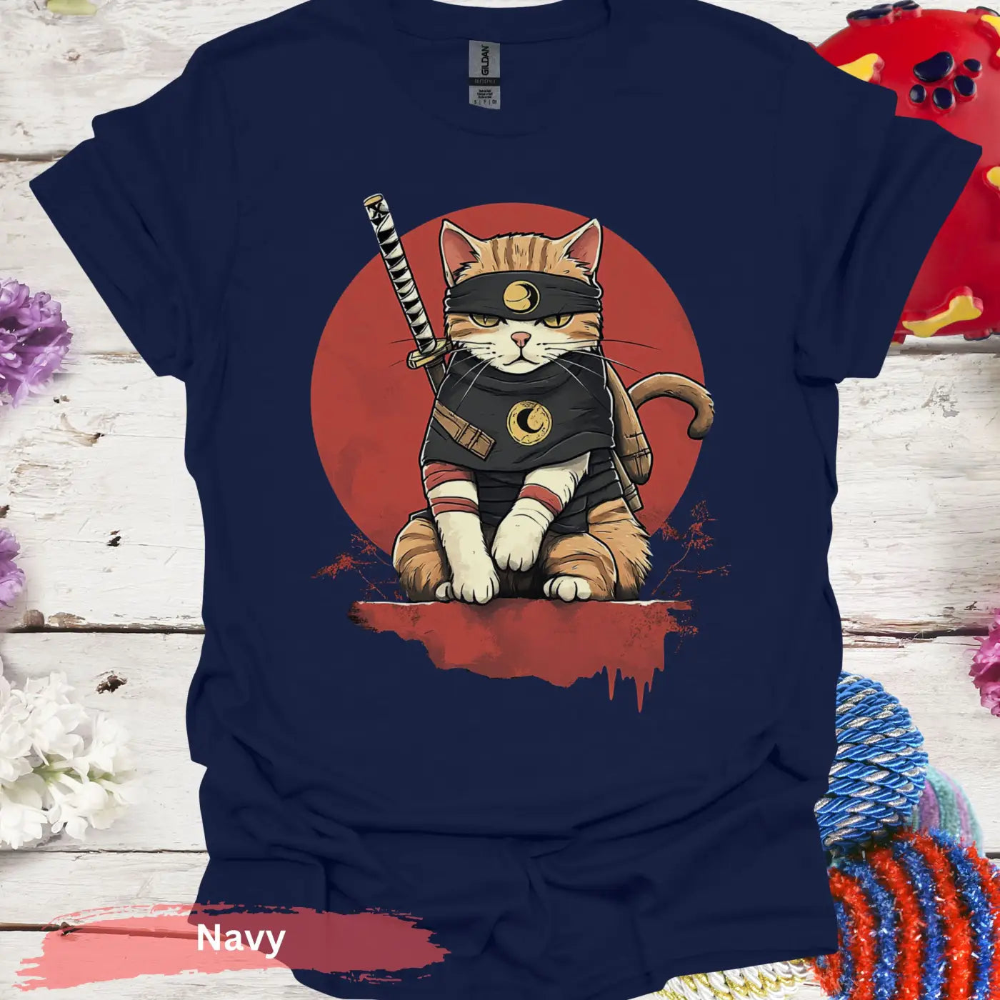 Cat Shinobi T-shirt - S / Navy - Physical Item