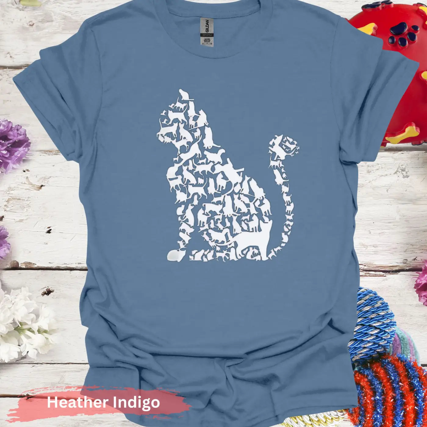 Cat Silhouette of Tiny Cats T-shirt - S / Heather Indigo - Physical Item