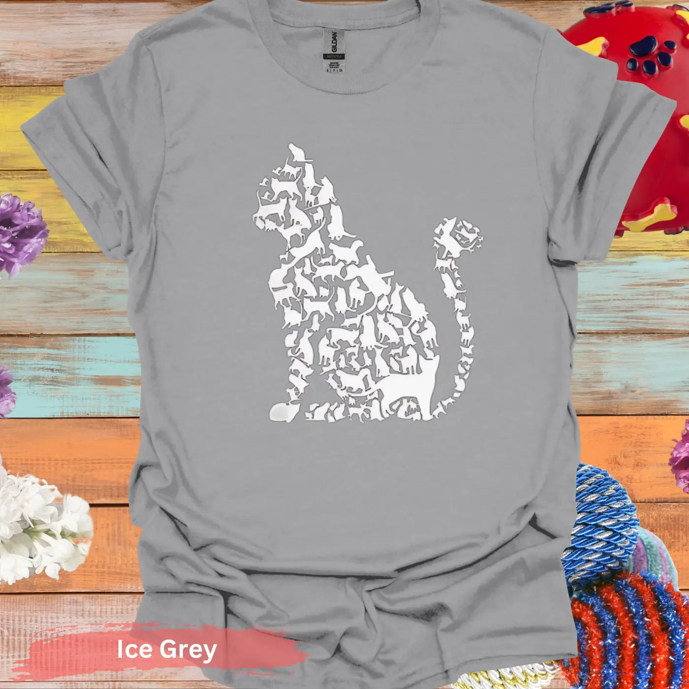 Cat Silhouette of Tiny Cats T-shirt - S / Ice Grey - Physical Item