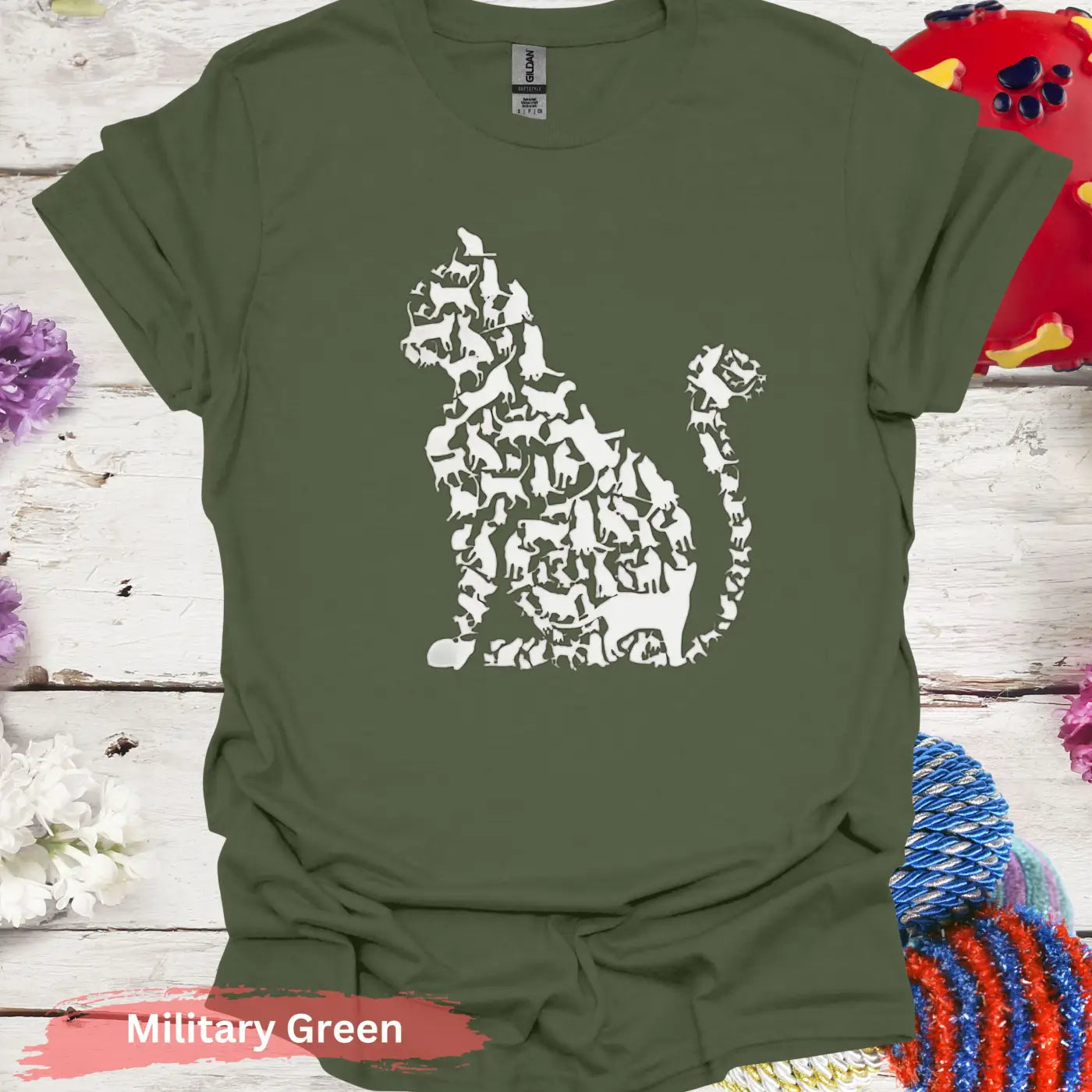 Cat Silhouette of Tiny Cats T-shirt - S / Military Green - Physical Item