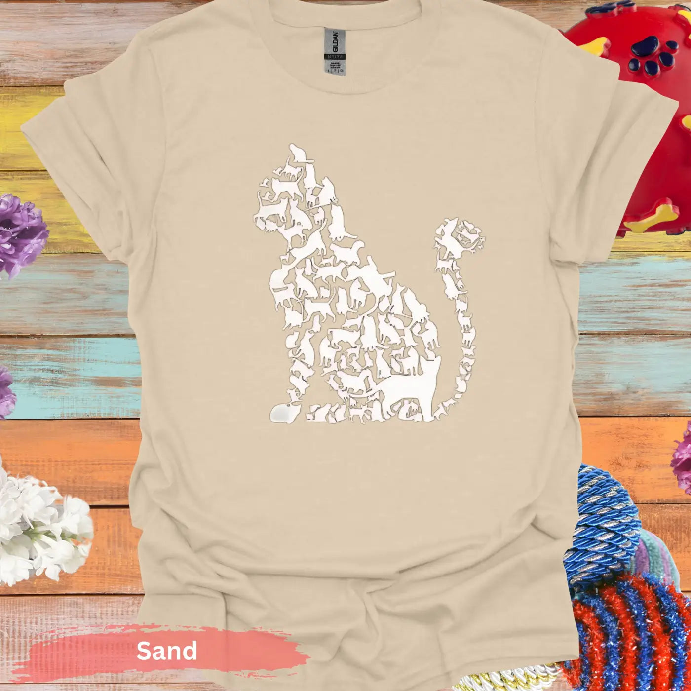 Cat Silhouette of Tiny Cats T-shirt - S / Sand - Physical Item